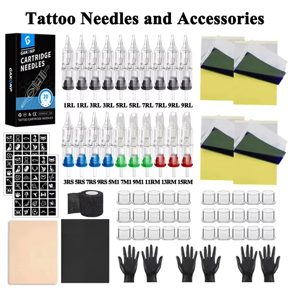 Professional Rotary Tattoo Machine Kit Tattoo Pen Set with Cartridge Needles Ink Blender Permanent Makeup for Tattoo Beginners
