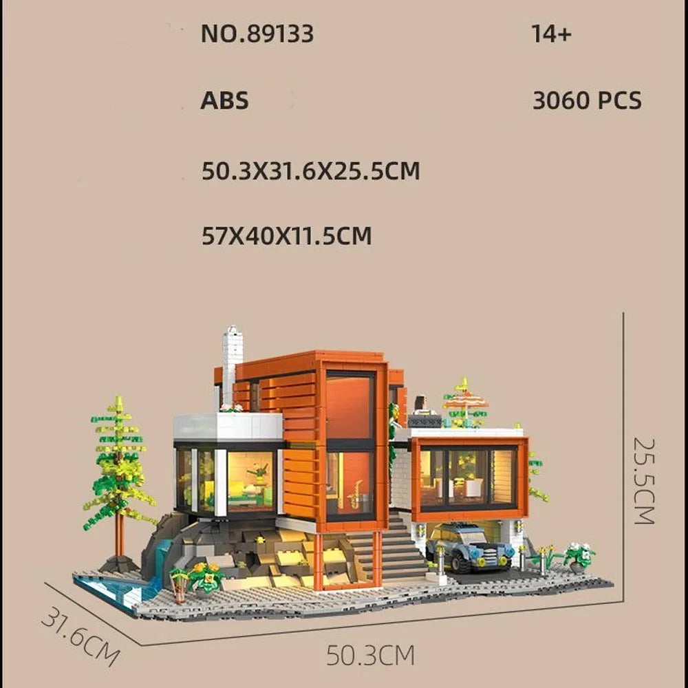 MOC 3060pcs Modern Holiday Villa House Building Blocks Street View Architecture Modular Model Kit Assembly Toys Halloween Gifts