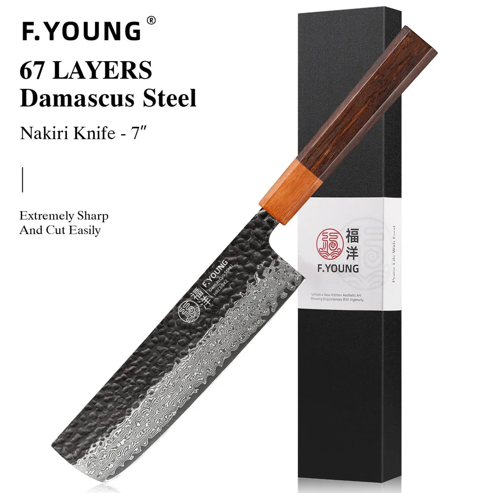 F.YOUNG Japanese Hand Forged Kitchen Knives Damascus Steel Chef Knife Vegetable Slicing Sashimi Utility Cooking Kitchen Utensils
