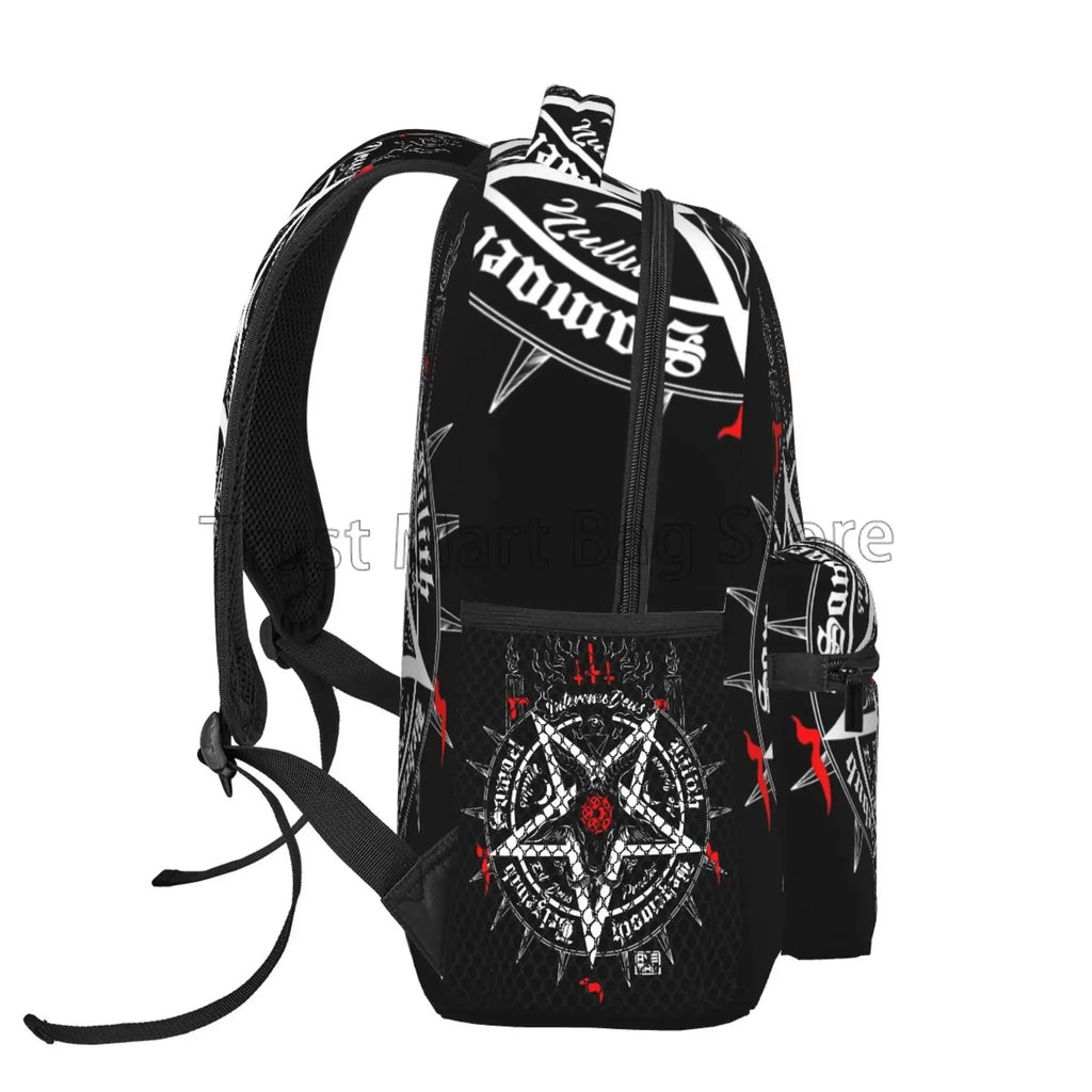 Satanic Occult Black Satan Skull Dead Goat Head Graphic Print Laptop Backpack Unisex Large Casual Shoulder Bags Travel Daypack
