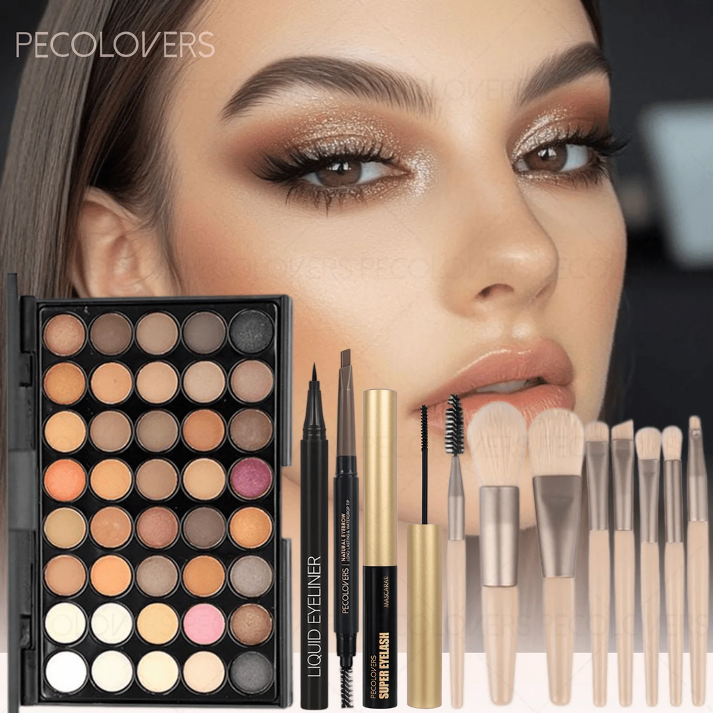 12PCS All-in-One Eye & Brow Makeup Set, 40 Shades Eyeshadow Palette, Eyebrow Pencil, Quick-Dry Liquid Eyeliner, Volumizing Curling Mascara with Brushes, Waterproof Sweat-proof, Matte Shimmer Glitter Eyeshadow Kit for Beginners Daily Party Makeup