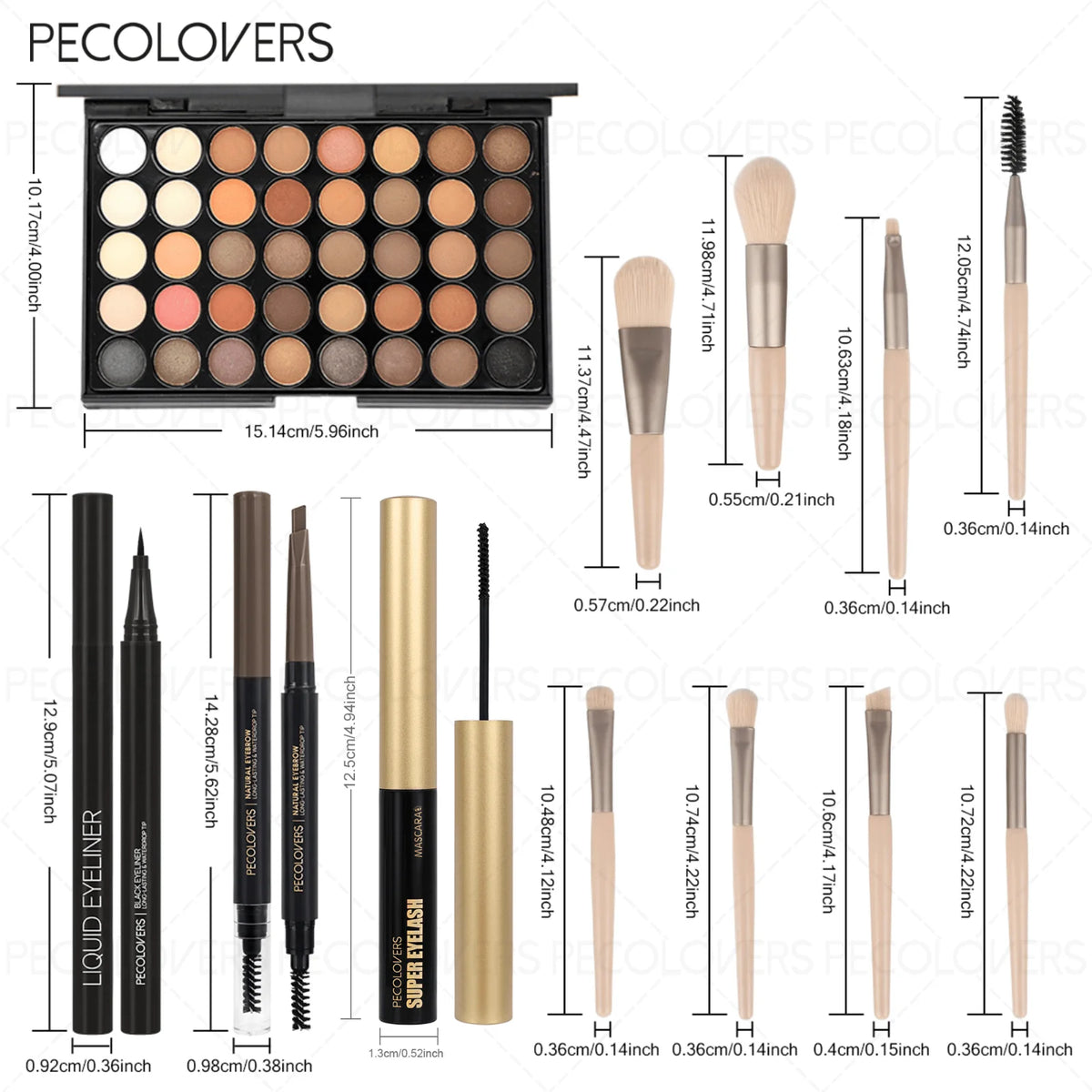 12PCS All-in-One Eye & Brow Makeup Set, 40 Shades Eyeshadow Palette, Eyebrow Pencil, Quick-Dry Liquid Eyeliner, Volumizing Curling Mascara with Brushes, Waterproof Sweat-proof, Matte Shimmer Glitter Eyeshadow Kit for Beginners Daily Party Makeup