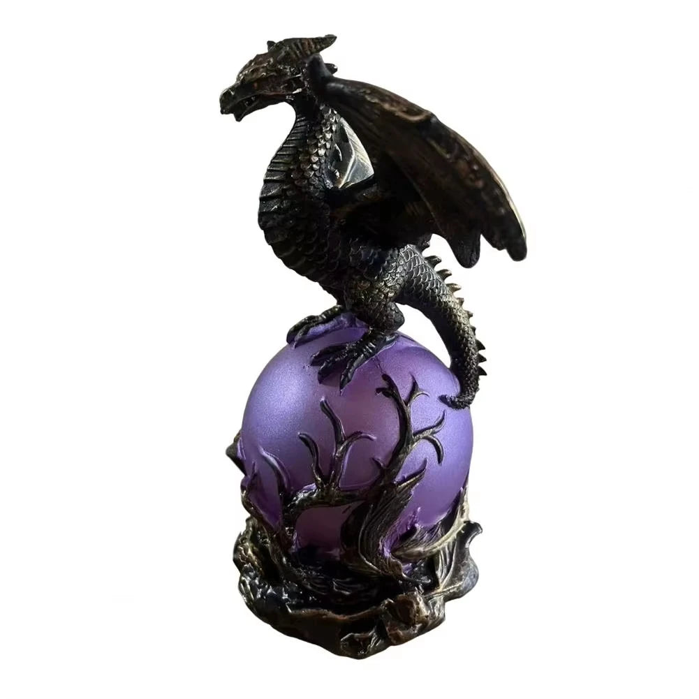 USB Powered Dragon Orb Mood Lamp, Dark Fantasy Resin Dragon Statue Figurine, Gothic Desktop Decor Gift for Men
