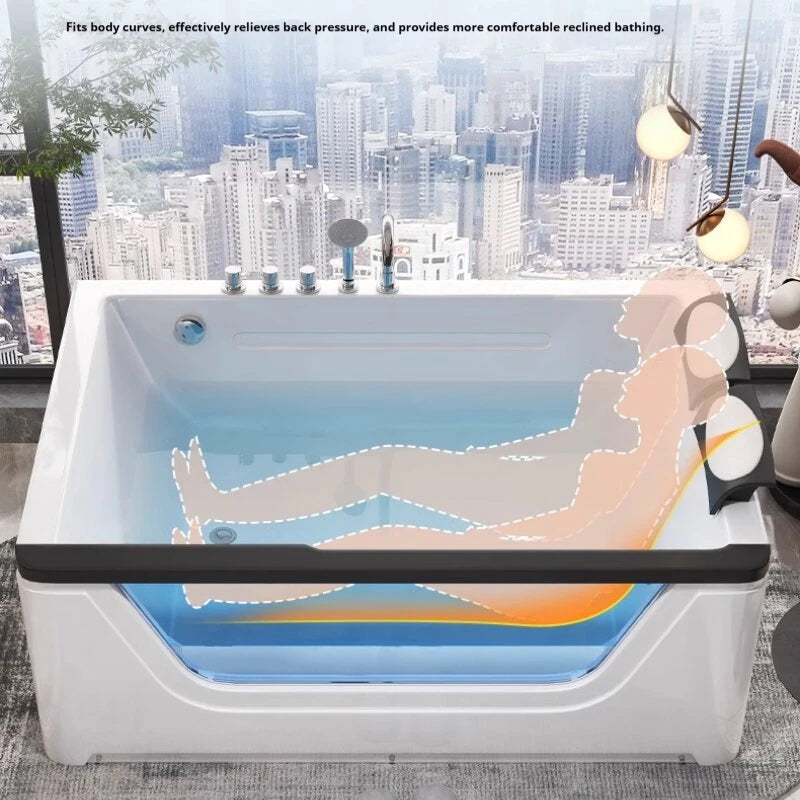 2 Person Acrylic Jacuzzi Hot Tub with Waterfall Whirlpool Massage - Intelligent Heating System, Large Spa Pool for Home Bathroom