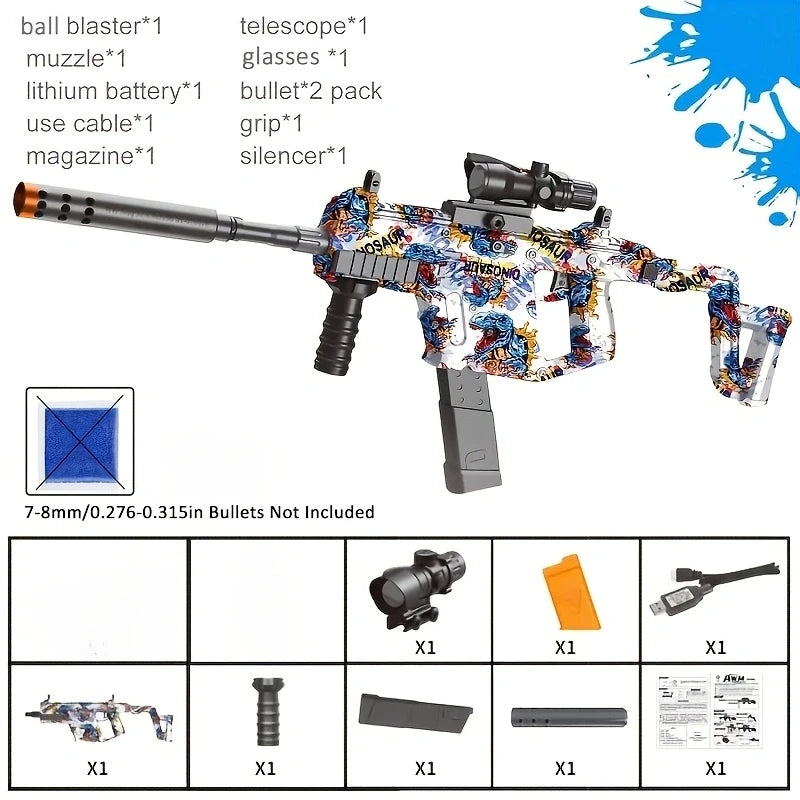 Gel Toy Gun Blaster Automatic, Electric Splatter Ball Toy Gun With Glasses, Fun Shooting Games(Without Water Bead)