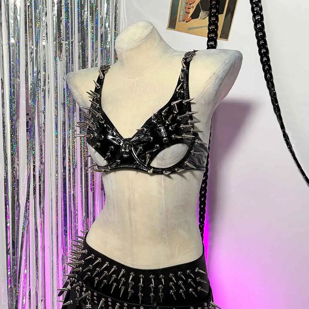 Y2K Halter Camisole TOPS Grunge Skull Studded Rivet E-Girls Kawaii Gothic Punk Rock Harajuku Goth Street Wear Emo Trendy