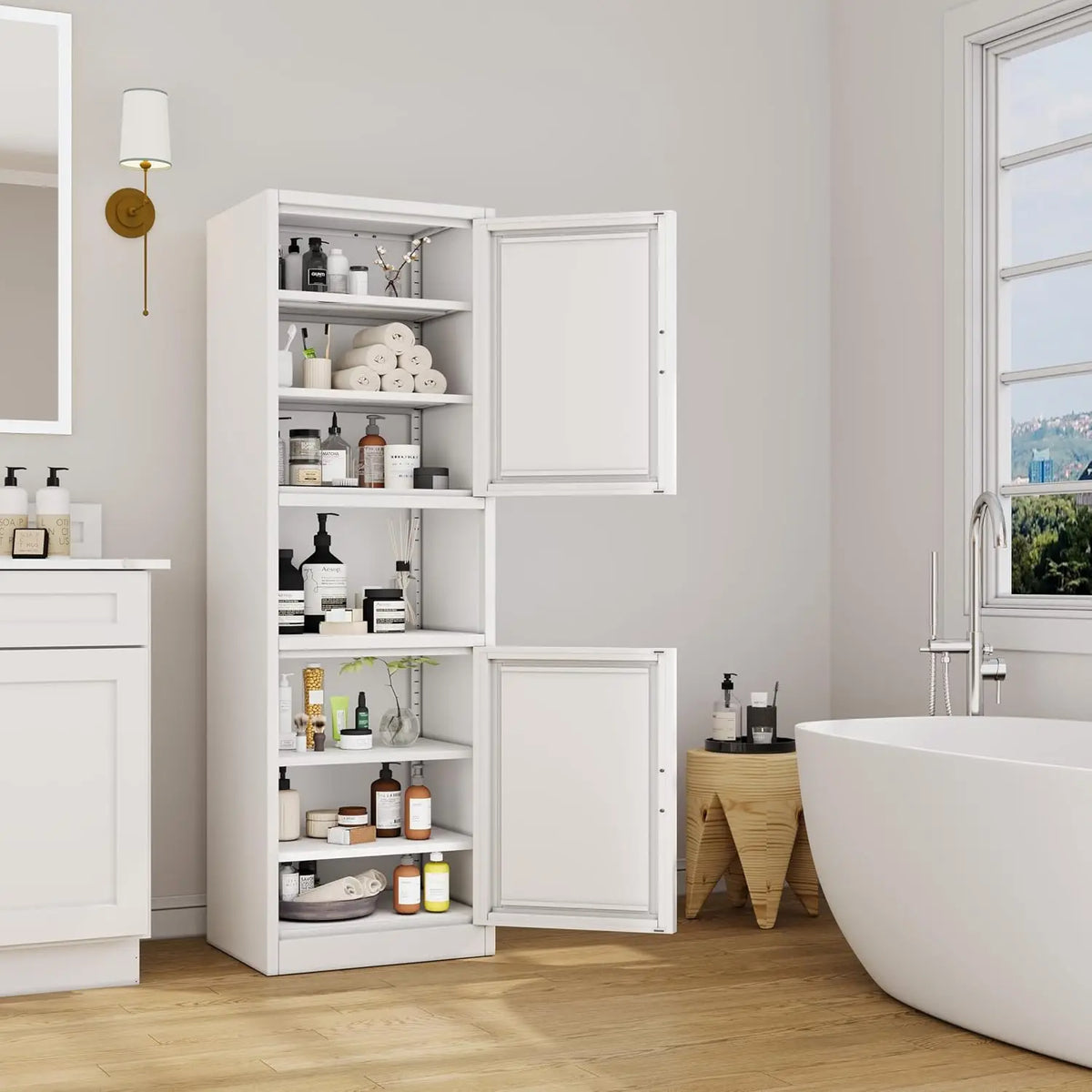 Tall Narrow Storage Cabinet 66.93' H Tall Bathroom Cabinet Metal Pantry Cabinets, 4 Adjustable Shelves for Kitchen, Home Office,