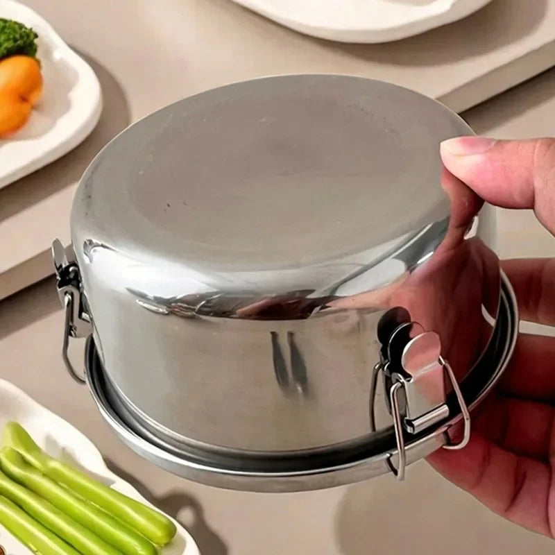 Stainless Steel Round Lunch Box with Lid Portable Leak-Proof Bento Boxes Food Storage Container Camping Picnic Bowl Containers