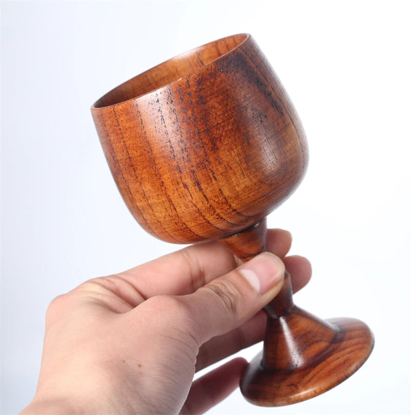 Handmade Natural Spruce Wood Goblet Cup Environmental Classical Wine Glass Round Red Wine Teapcup Solid Wooden Goblets Drinkware