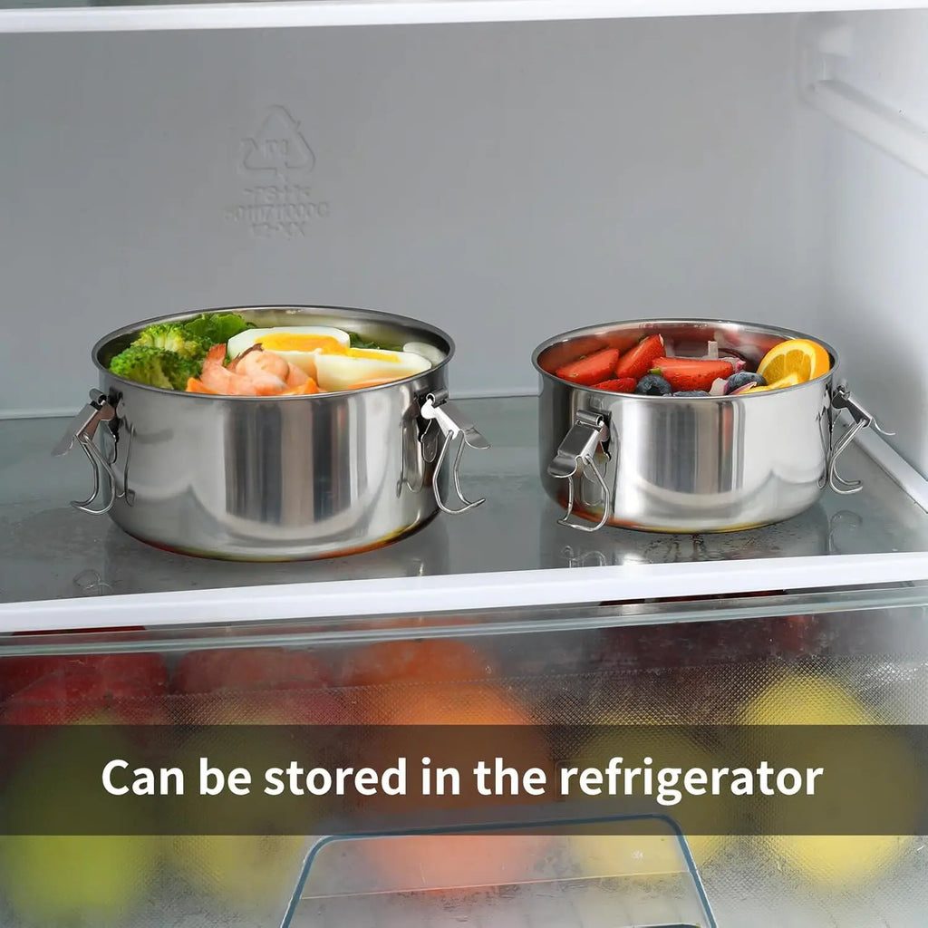 Stainless Steel Round Lunch Box with Lid Portable Leak-Proof Bento Boxes Food Storage Container Camping Picnic Bowl Containers