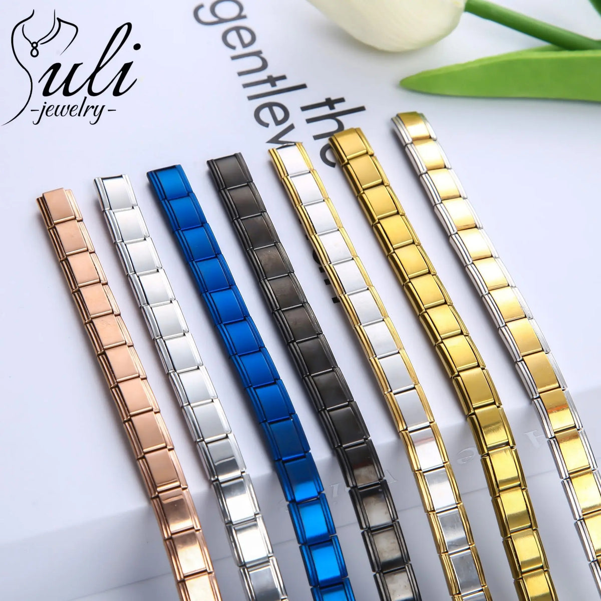 20pcs Wholesale Charms Italian Stainless Steel 9mm Colorful Style Elastic Bracelet Woman Men DIY Making Gift Bulk Dropshipping