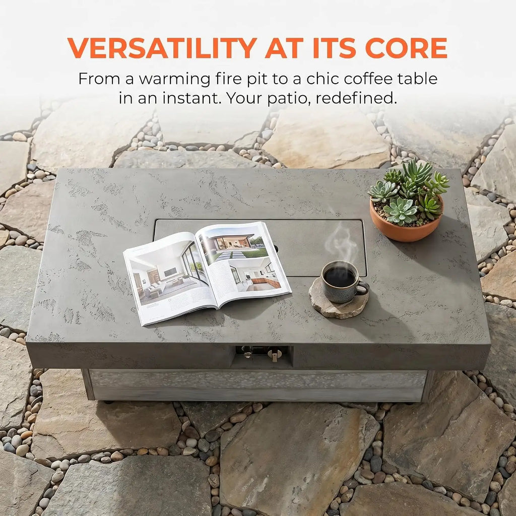 48x24 Adjustable Propane Fire Pit Table 50000 BTU Cement Grey, Custom