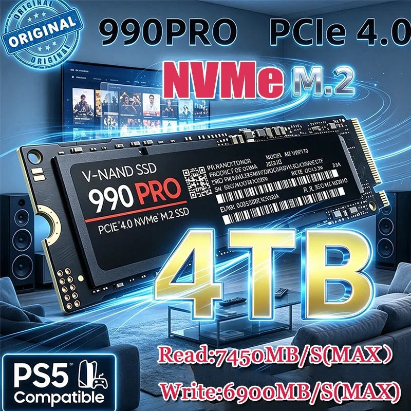 New M.2 990 PRO NVMe SSD PCIe Gen4 High Performance Internal Drive 2TB 4TB Storage Upgrade For PS5 Desktop Laptop