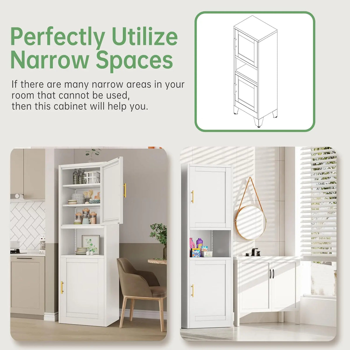 Tall Narrow Storage Cabinet 66.93' H Tall Bathroom Cabinet Metal Pantry Cabinets, 4 Adjustable Shelves for Kitchen, Home Office,