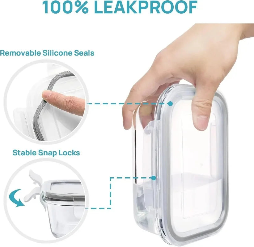 18‑Pack Glass Food Storage Containers with Airtight Lids, Leak‑Proof Clear Glass Meal‑Prep Boxes, Stackable Microwave Freezer Dishwasher‑Safe Lunch Container Set for Kitchen Food Storage