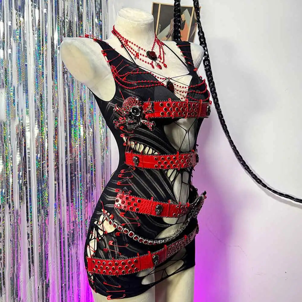 Eco 90s Punk Rock Y2K TOPS Kawaii Hand Made Skull DIY Festival Outfit Teen Gothic Dress Emo Grunge 2025 Harajuku E-Girls Goth