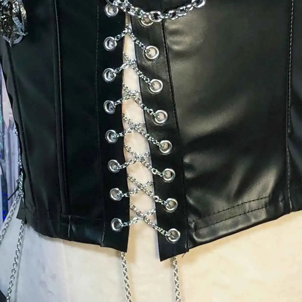 Hand Made Teen Chain Trendy Goth Grunge DIY Y2K TOPS Gothic Tank Eco Harajuku Kawaii E-Girls 90s Punk Rock Studded Rivet Emo
