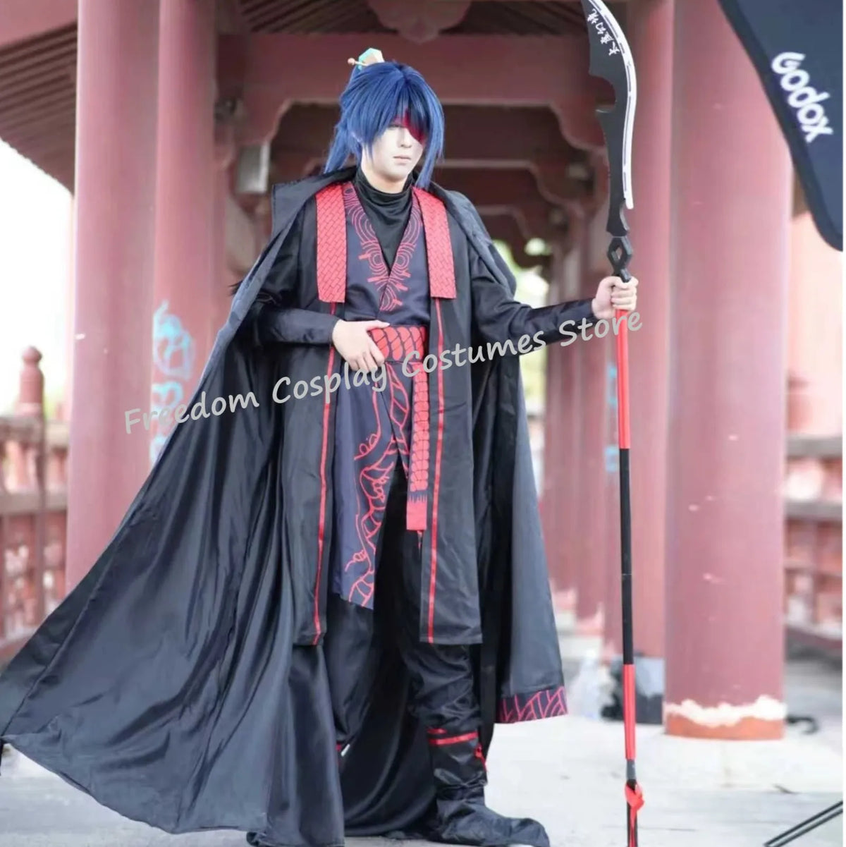 Anime Game Limbus Company Jia Qiu Cosplay Costume wig Black Hanfu Cape Coat Pants Set Men Women Halloween Party Performance suit
