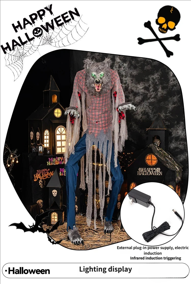 Standing Werewolf Animated Ornament Party Glowing Eyes Halloween Large Electric Induction Swinging Decoration Animatronics Prop