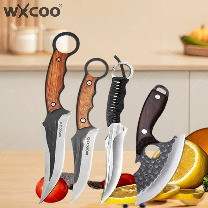 WXCOO Stainless Steel Forged Butcher Knife Wooden Handle Kitchen Meat Cleaver Multifunctional Fruit Knife Boning Knife
