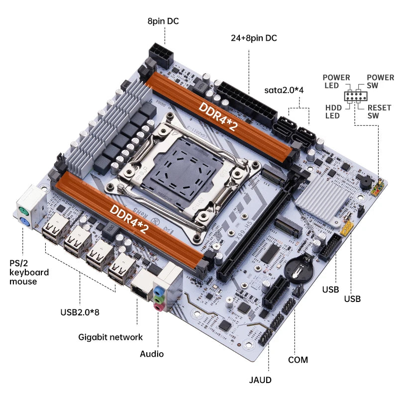 QIYIDA X99 Gaming Motherboard Kit with Xeon E5 2680 V4 DDR4 16GB=8Gx2 RAM M.2 NVME SATA USB for Desktop PC