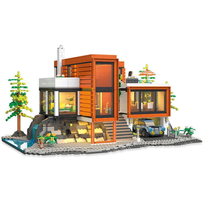 3060PCS Holiday Villa with Lights Building Blocks Set, DIY Large Construction Toy Ornament, Educational Toy, Kids Birthday Gift