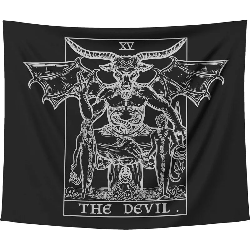 VIKAMA Devil Tarot Tapestry (Black And White) - Bavermott - Gothic Evil Witch Halloween Home Decoration Wall Hanging