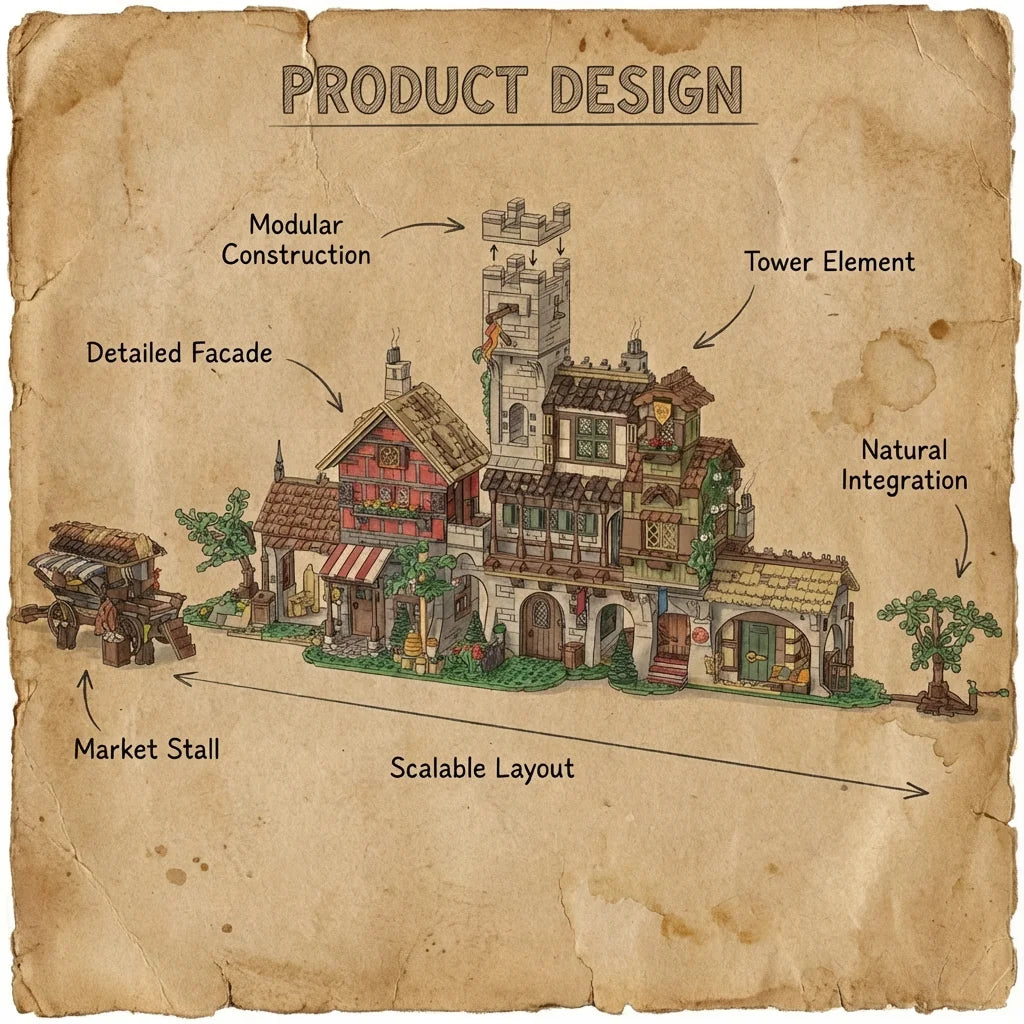 Medieval Market Street Building Set Retro View Architecture Modular Building Blocks Assembly Model Collect Adult Gift 3021PCS