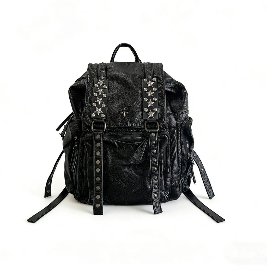 Black Punk Style Backpack Cross Rivet Backpack Unique Retro Goth Backpacks Large Capacity Commuter Bag