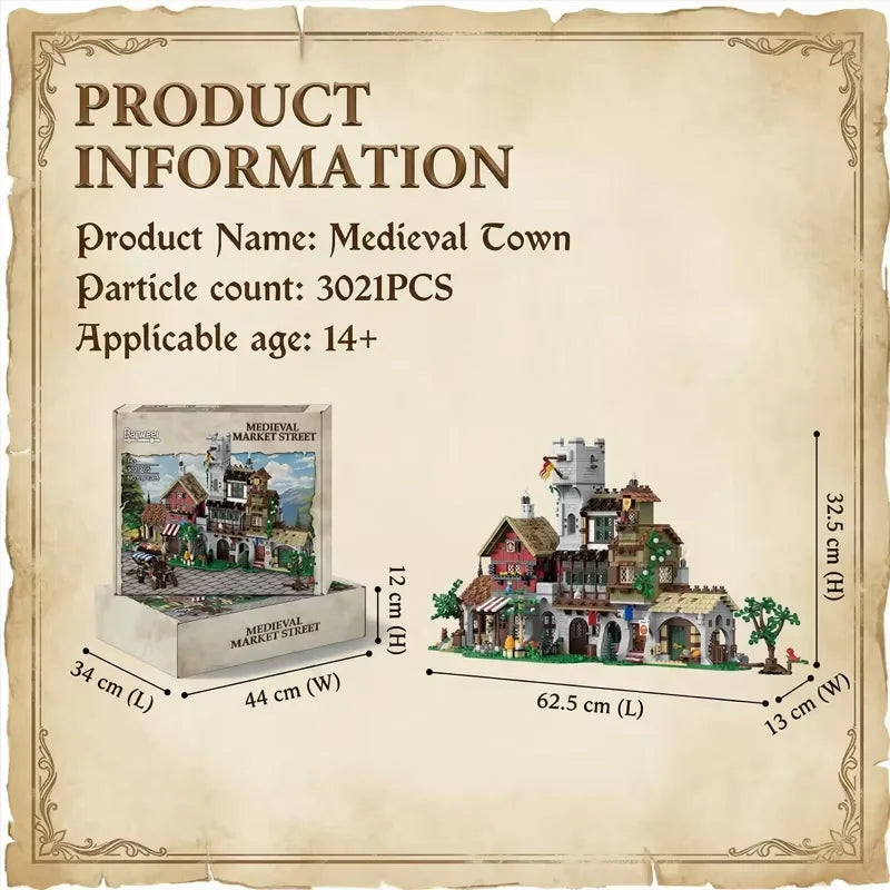 Medieval Market Street Building Set Retro View Architecture Modular Building Blocks Assembly Model Collect Adult Gift 3021PCS