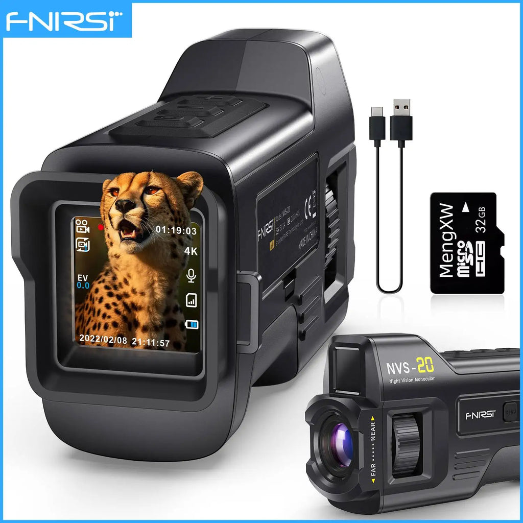 FNIRSI Telescope NVS-20 4K HD نظارات أحادية للرؤية الليلية 6X تقريب رقمي 300 متر نطاق للصيد والتخييم للاستخدام المزدوج ليلاً ونهارًا