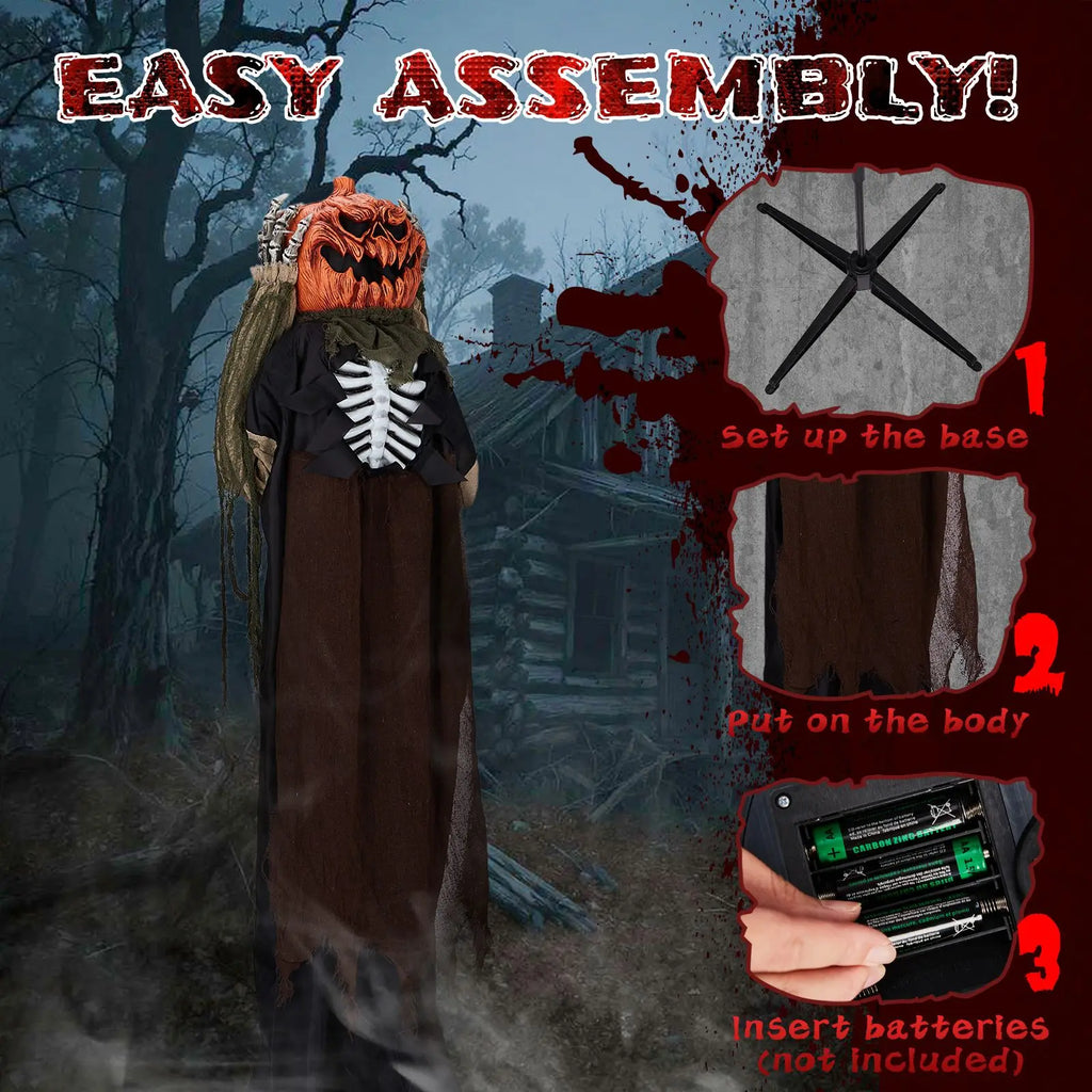 5.6ft Halloween Decorations Outdoor Life Size Animatronics Ghost with Pumpkin Head, Sound-Actived Party Decor