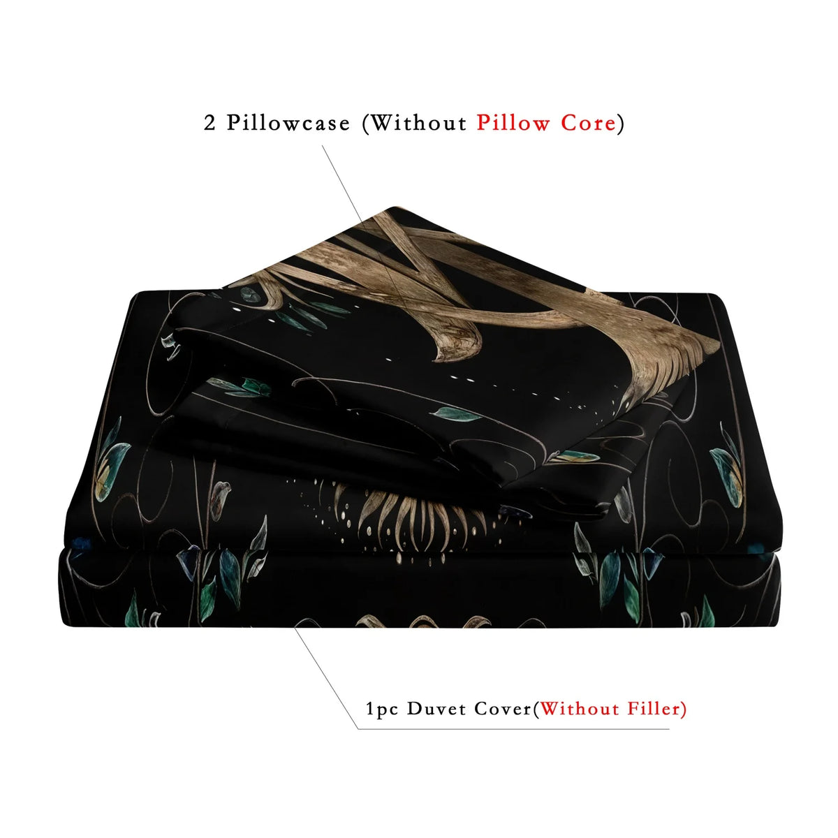 3pcs Tree Of Life, Pentagram, Triple Moon Phase,Green Vines And Leaves Digital Print Bedding Duvet Cover Set