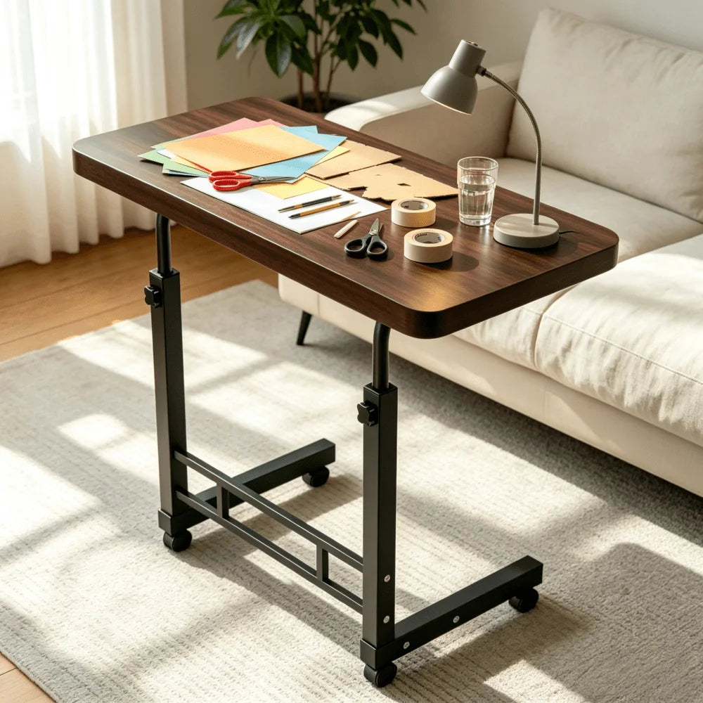 Mobile Office Desk, Convenient Small Computer Desk, Wheeled Learning Desk, Mobile Desk With Adjustable Height, Standing And Lifting Desk, Multifunctional, Suitable For Bedside, Sofa, Study, Handmade - Black/White For Home Office