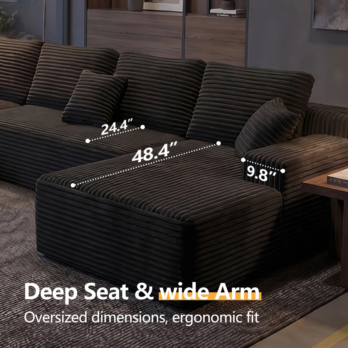 131'' Large Sectional Cloud Couch. Modular Corduroy Sofa Bed with Deep Seat.U-Shaped Boneless Sofa Couches for LivingRoom & Apartment, Bedroom. No Assembly Required