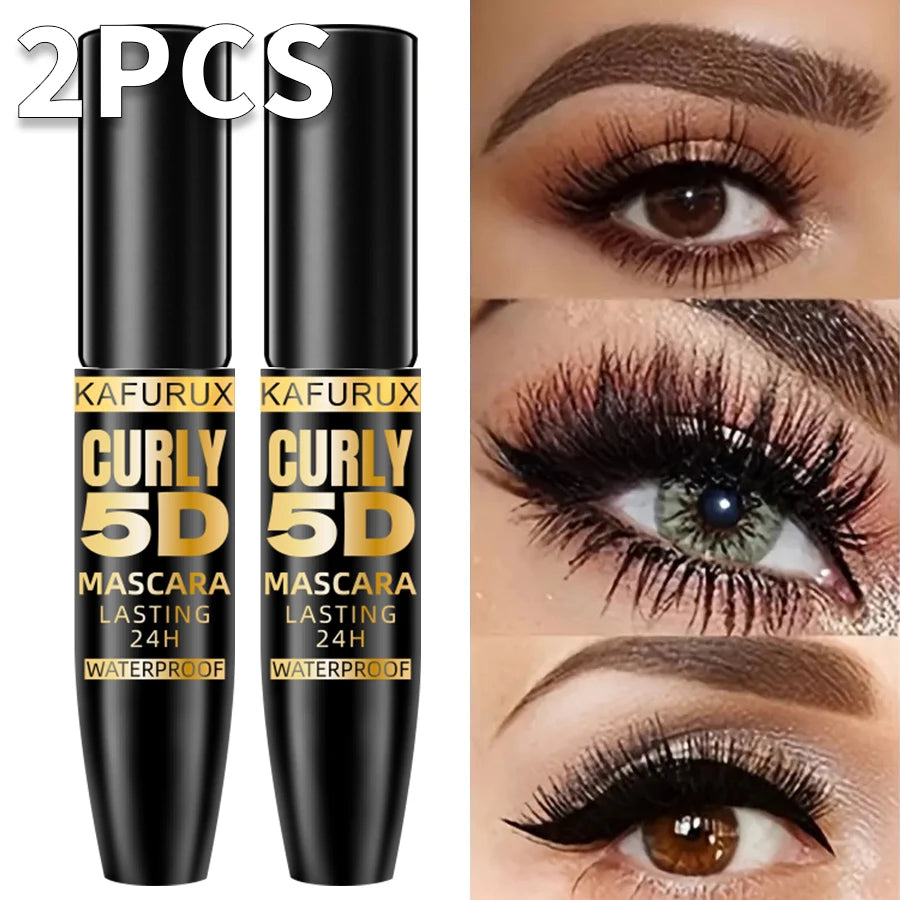 2pcs 5D Black Long Lasting Mascara Lengthens Eyelashes Extension Waterproof Thick Silk Fiber Mascara Female Eye Cosmetics Tools for Gifts Korean Makeup Eye Beauty Eye Cosmetic for Women Gifts