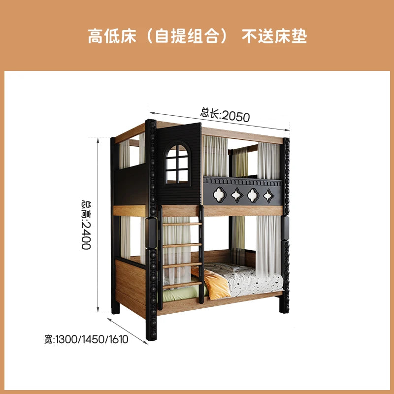 *-For Medieval style bed on and off the bed, double-layer all-solid wood upper and lower bunk thikened, high and low do no