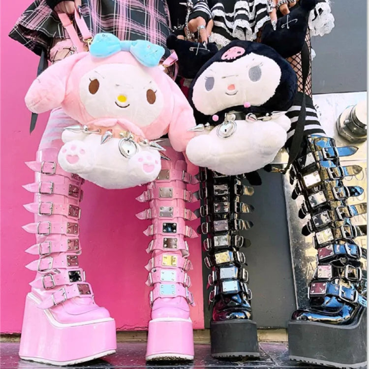 Punk Women Boots Ladies Cosplay High Boots Comfort Long Tube Leather Boots Black Platform High Wedges Women Shoes Gothic Style