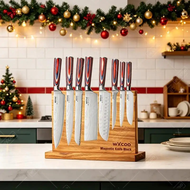 Home Kitchen Double-sided Wooden Magnetic Knife Block No Drilling Storage Organizer High Quality Kitchen Accessories