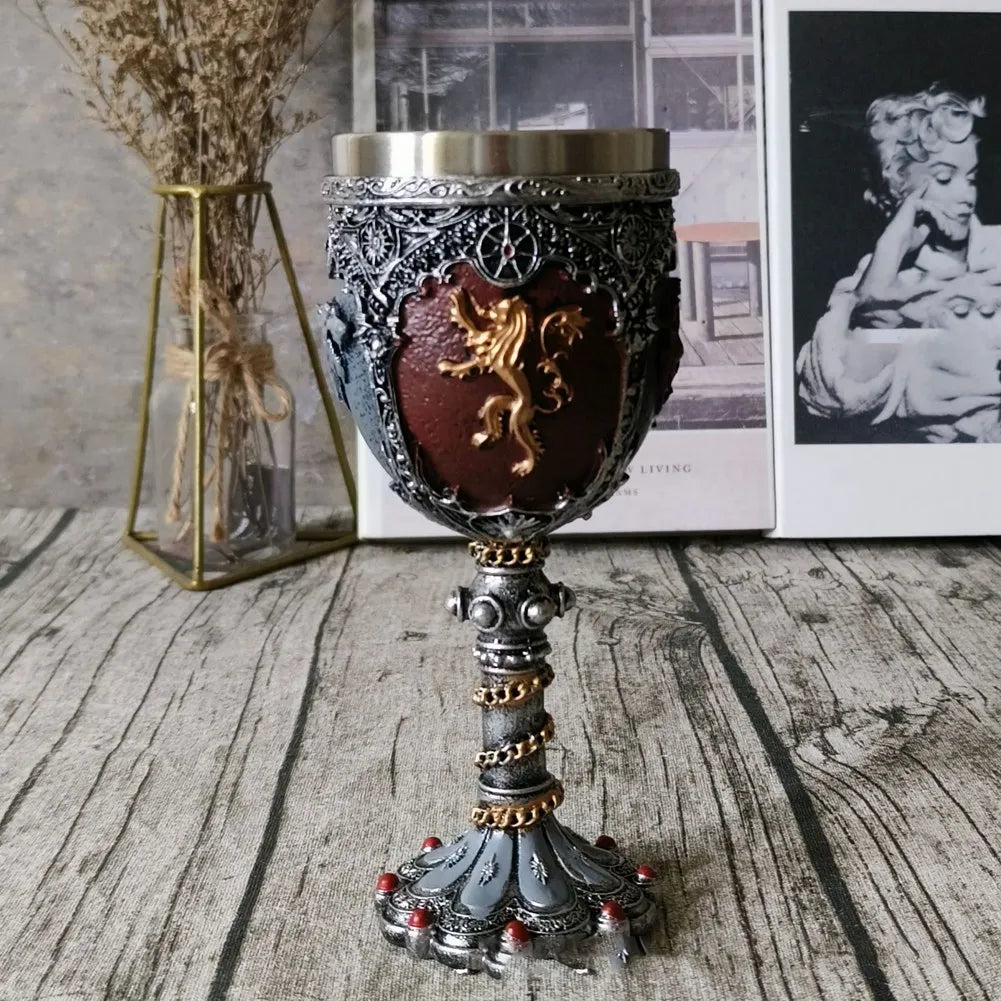 VOFUN-Medieval Knight Badge Beer Mug Stainless Steel Resin Viking Red Wine Glass Medieval Wine Glass Utensils Tea Set Stemware