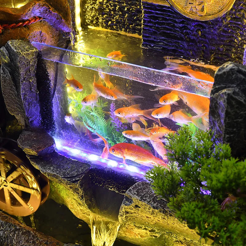 HYS rockery fish tank fountain flowing water ornament living room entrance TV cabinet lucky landscape office floor feng shui