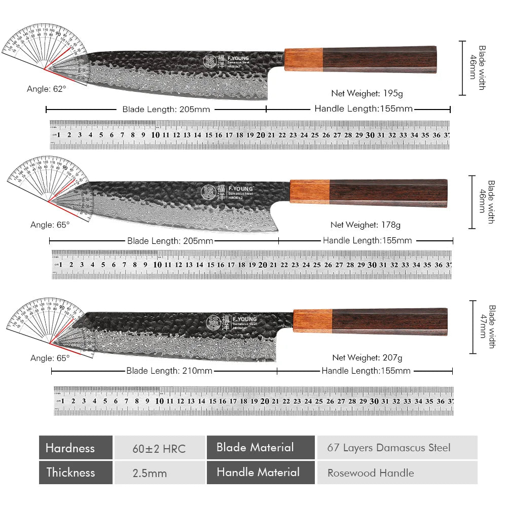 F.YOUNG Japanese Hand Forged Kitchen Knives Damascus Steel Chef Knife Vegetable Slicing Sashimi Utility Cooking Kitchen Utensils