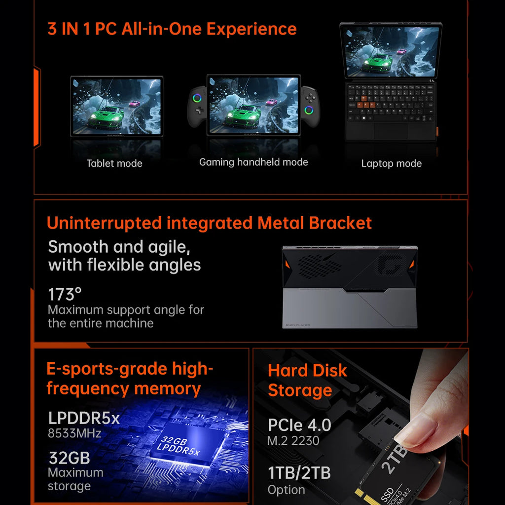 OneXPlayer X1 Air 3-in-1 Gaming Laptop 10.95‘’ Intel Ultra 7 258V 32GB DDR5 1TB/2TB SSD Mini PC Windows 11 Game Handheld Console