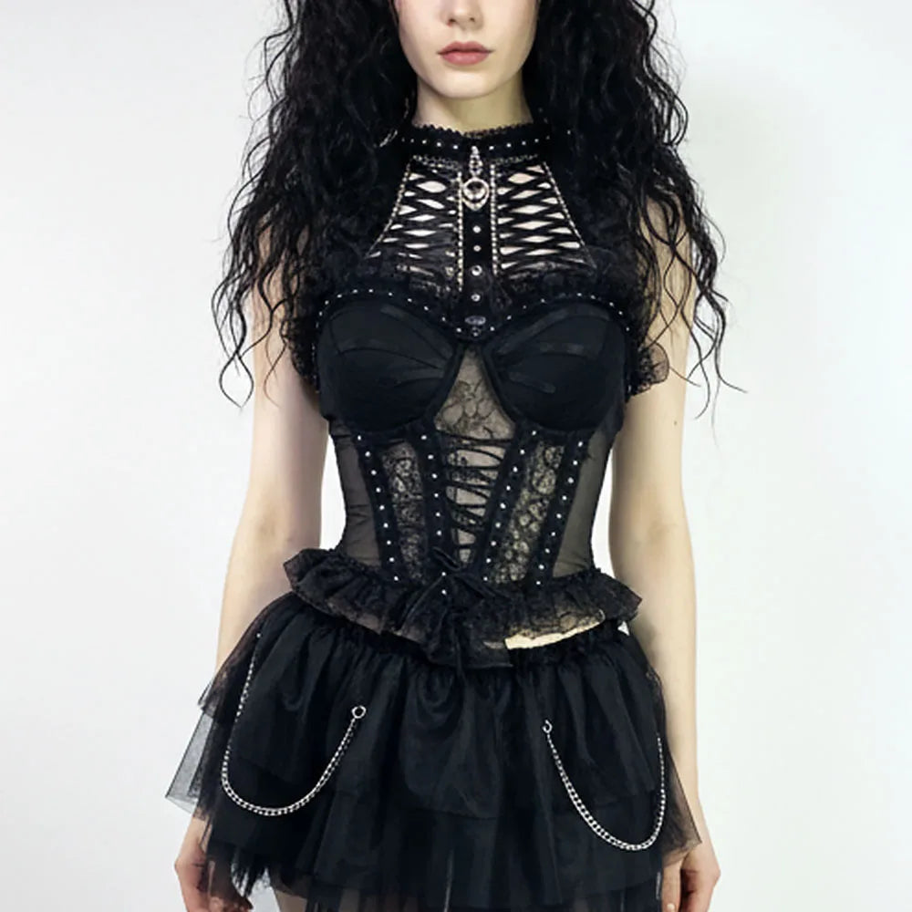 Trendy Harajuku Goth Glitch Core Eco 80s Punk Rock Cyber E-Girls Kawaii DIY Gothic Tank Emo Grunge Y2K Halter Camisole TOPS