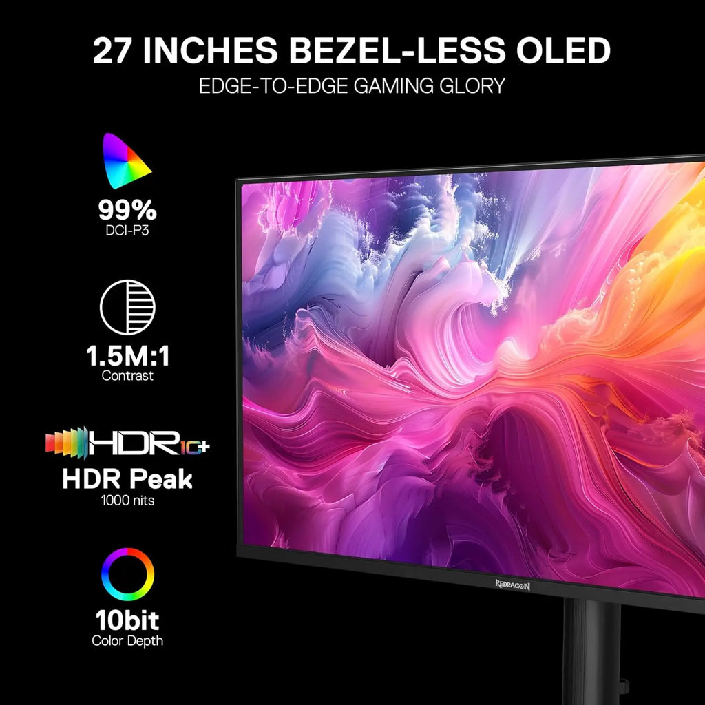 Redragon Gm272 27" Oled Flat Gaming Monitor - Qhd 2560X1440, 360Hz, 0.03Ms Gtg, Amd Freesync Premium, 99% Dci-P3