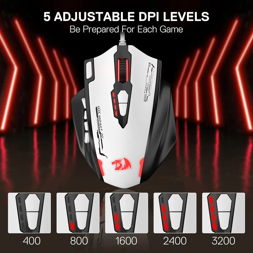 Redragon M908 Impact RGB MMO Gaming Mouse Optical Wired Ergonomic Design with Max 24000 DPI High Precision 18 Programmable Butto