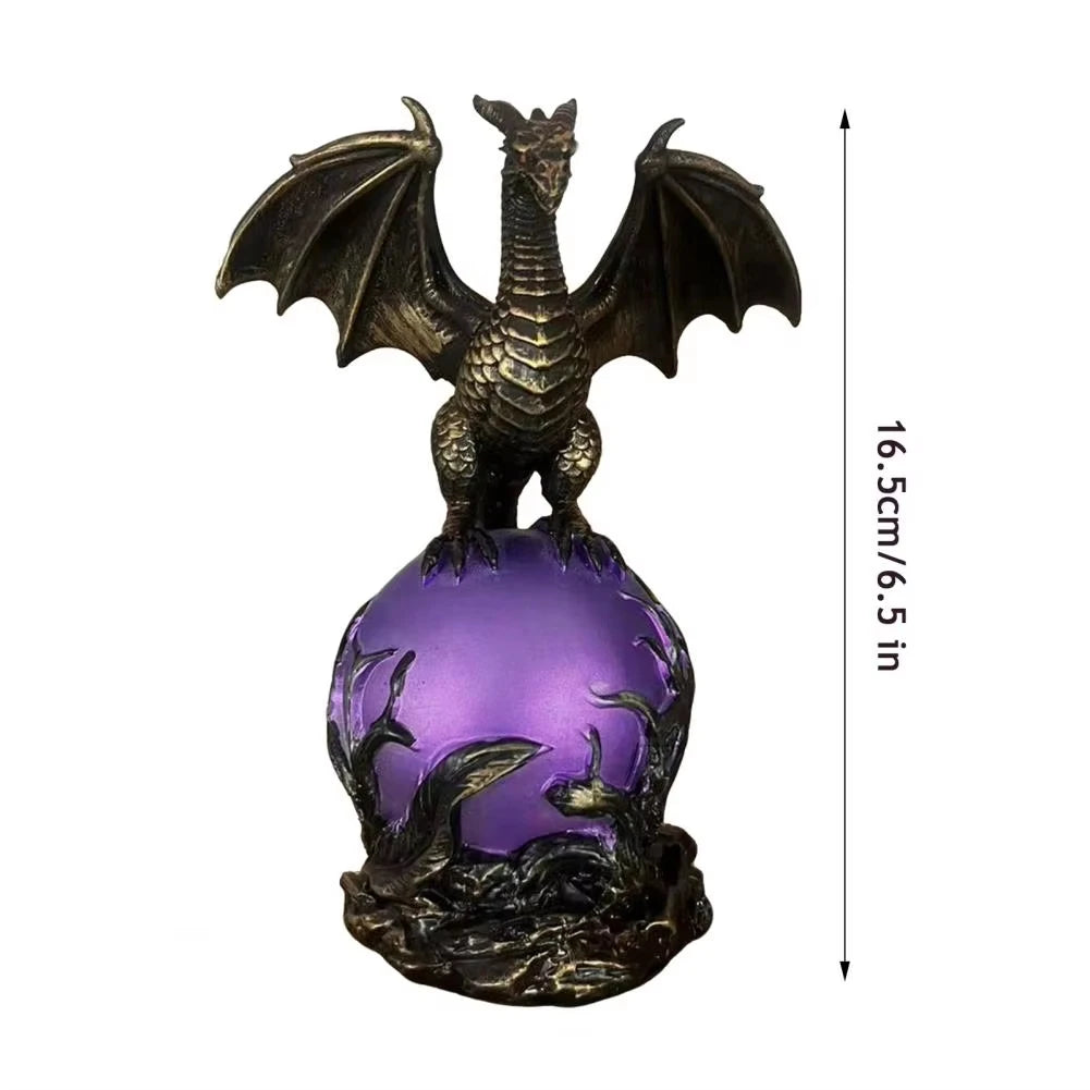USB Powered Dragon Orb Mood Lamp, Dark Fantasy Resin Dragon Statue Figurine, Gothic Desktop Decor Gift for Men