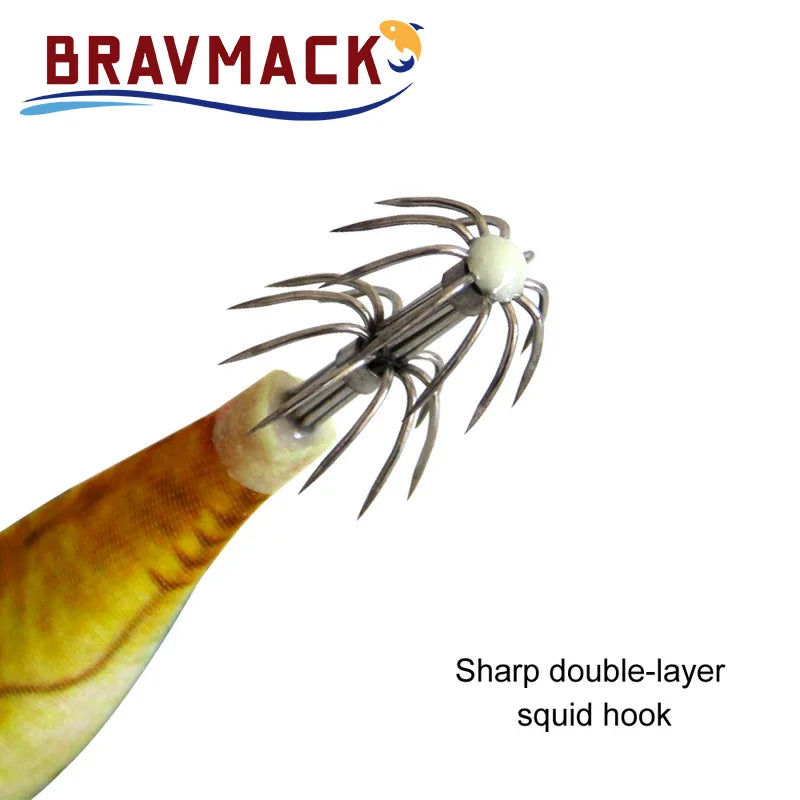 برافا ماك طعوم صيد مضيئة بطعم حبار 2 قطعة، 10 سم 9 جرام، طعوم أخطبوط صناعية مزيفة، جمبري خشبي، طعم حبار صلب