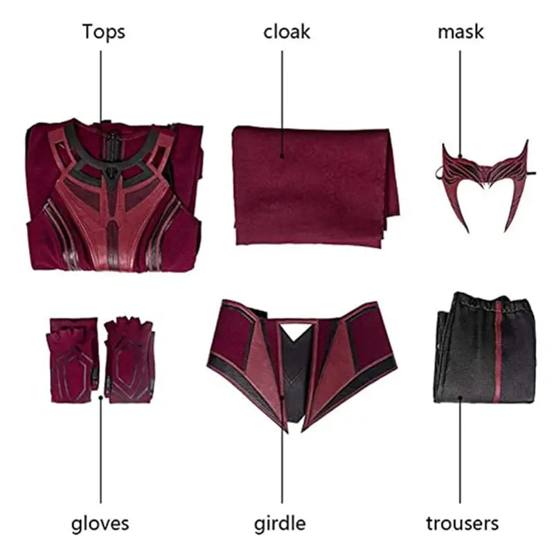 Scarlet Witch Women Cosplay Costume Crown Headpiece Red CloakTop Pants Girdle Gloves Halloween Cosplay Full Set
