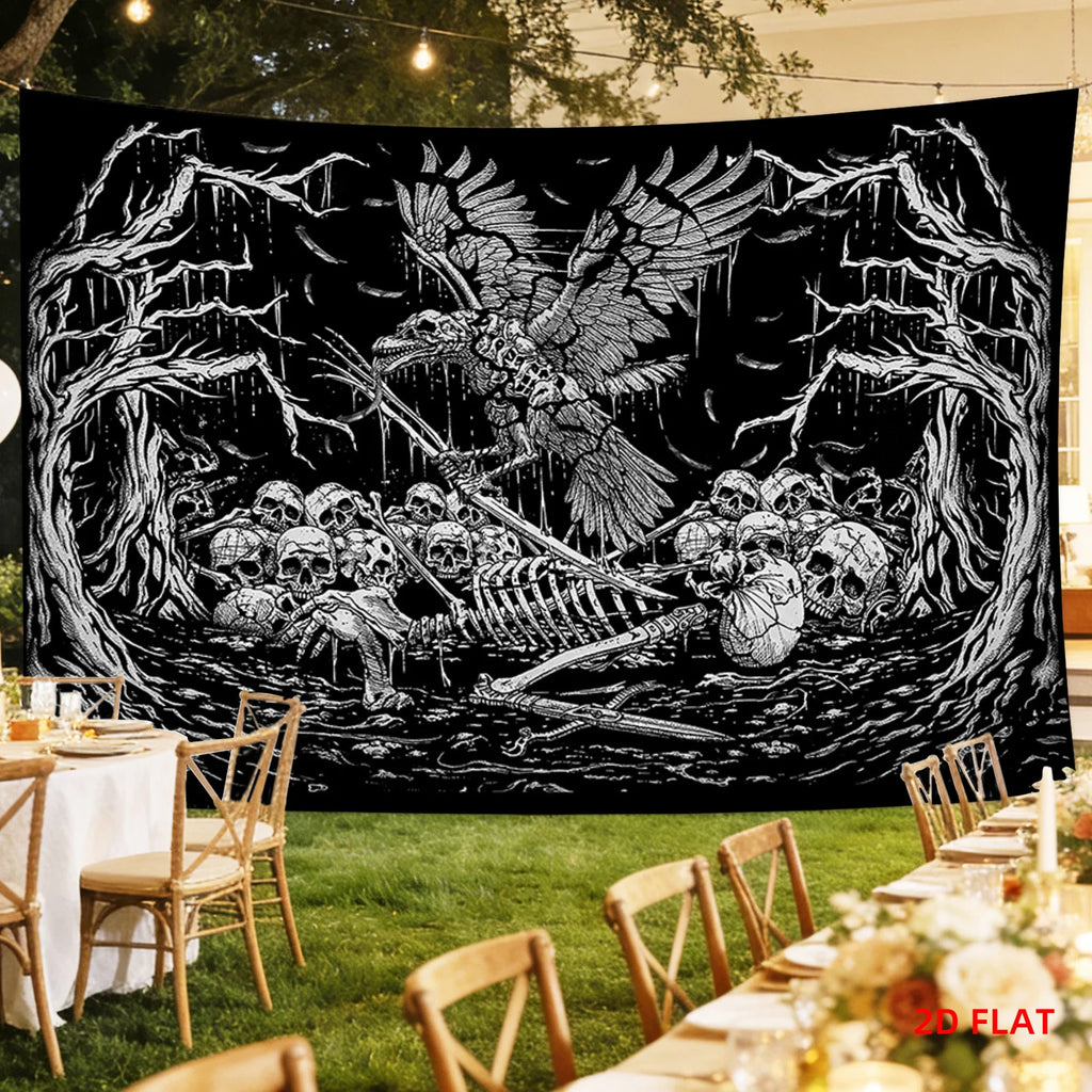 Gothic Skeleton Tapestry Wall Hanging Halloween Spooky Dark Academia Macabre Raven Skull Polyester Backdrop Decoration